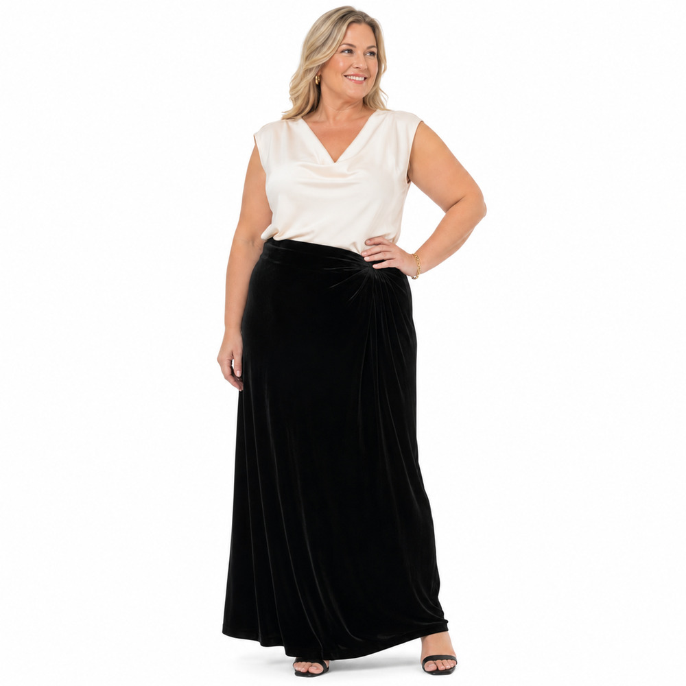 Lauren Ralph Lauren Silk Black Velvet Lined Maxi Long Formal Skirt Lined sz 22W